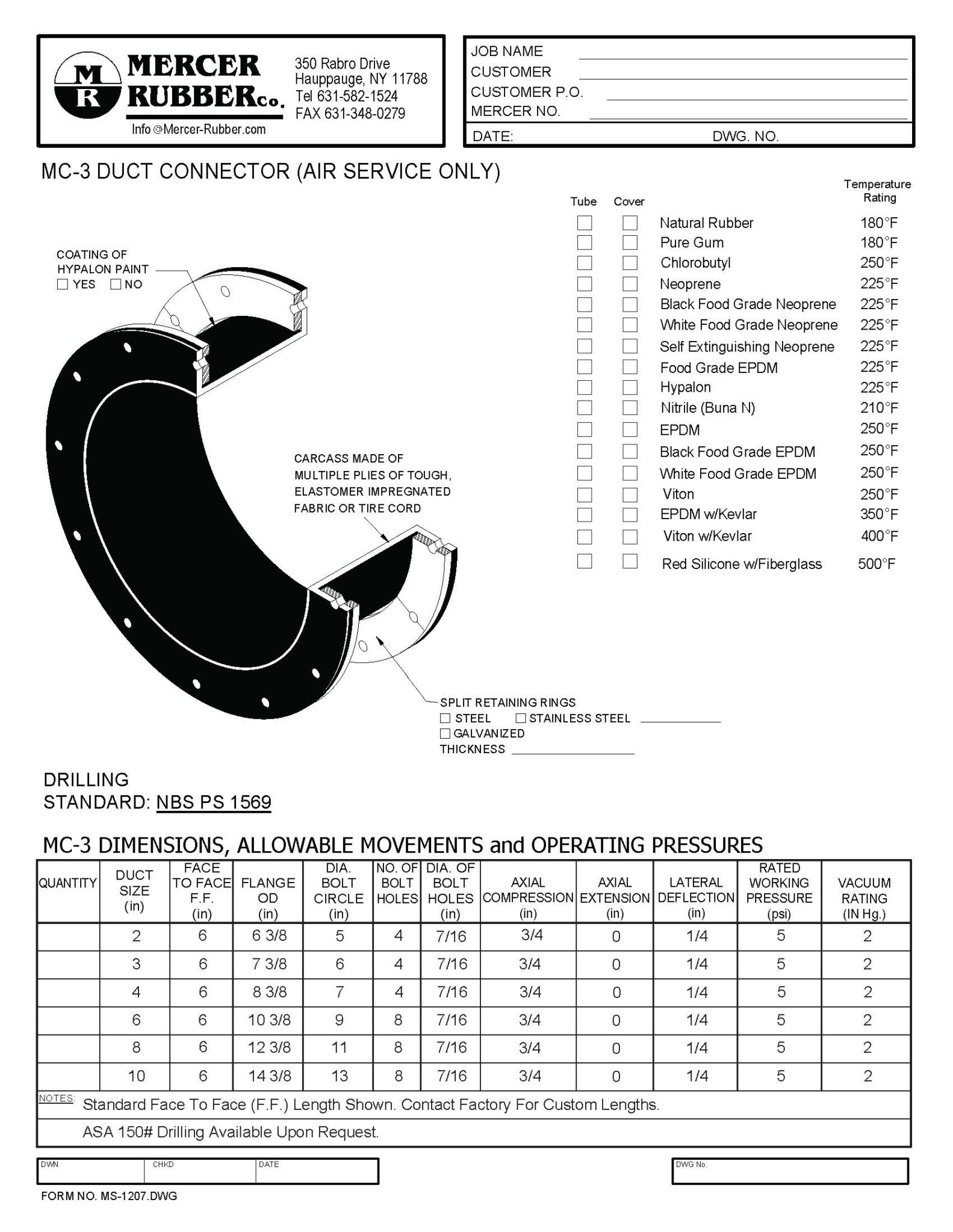 Mercer Data Codes Style MC-3 - Submittal | Mercer Rubber